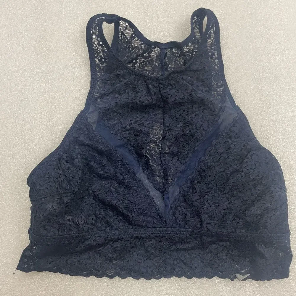 Bundle of Aerie Blue Lace Bralettes Bandeau and High Necklace